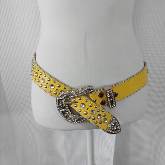 Yellow Studded Belt with Skull Design - Picture 4 of 9
